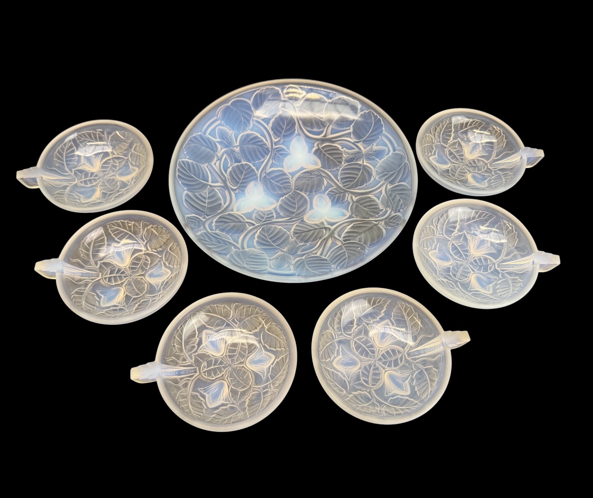 Service à dessert en verre opalescent - André Delatte pour Arvers