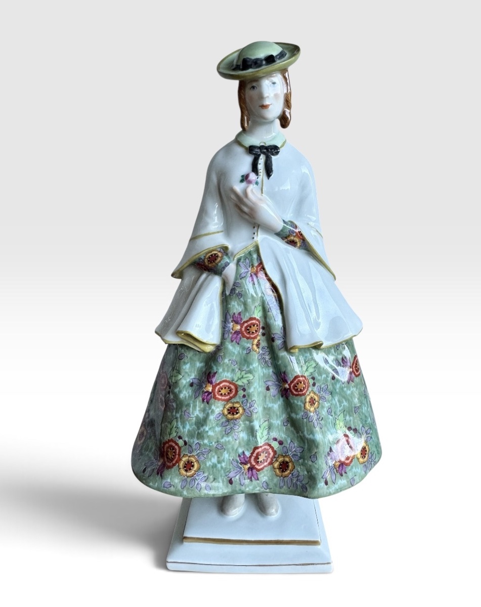 Richard Lang, Meissen Porcelain Figurine: "woman Pinning A Rose"