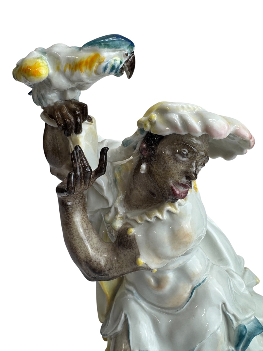 Meissen - Porcelain Figurine, Moor With A Parrot Depicting Nelusco -photo-5