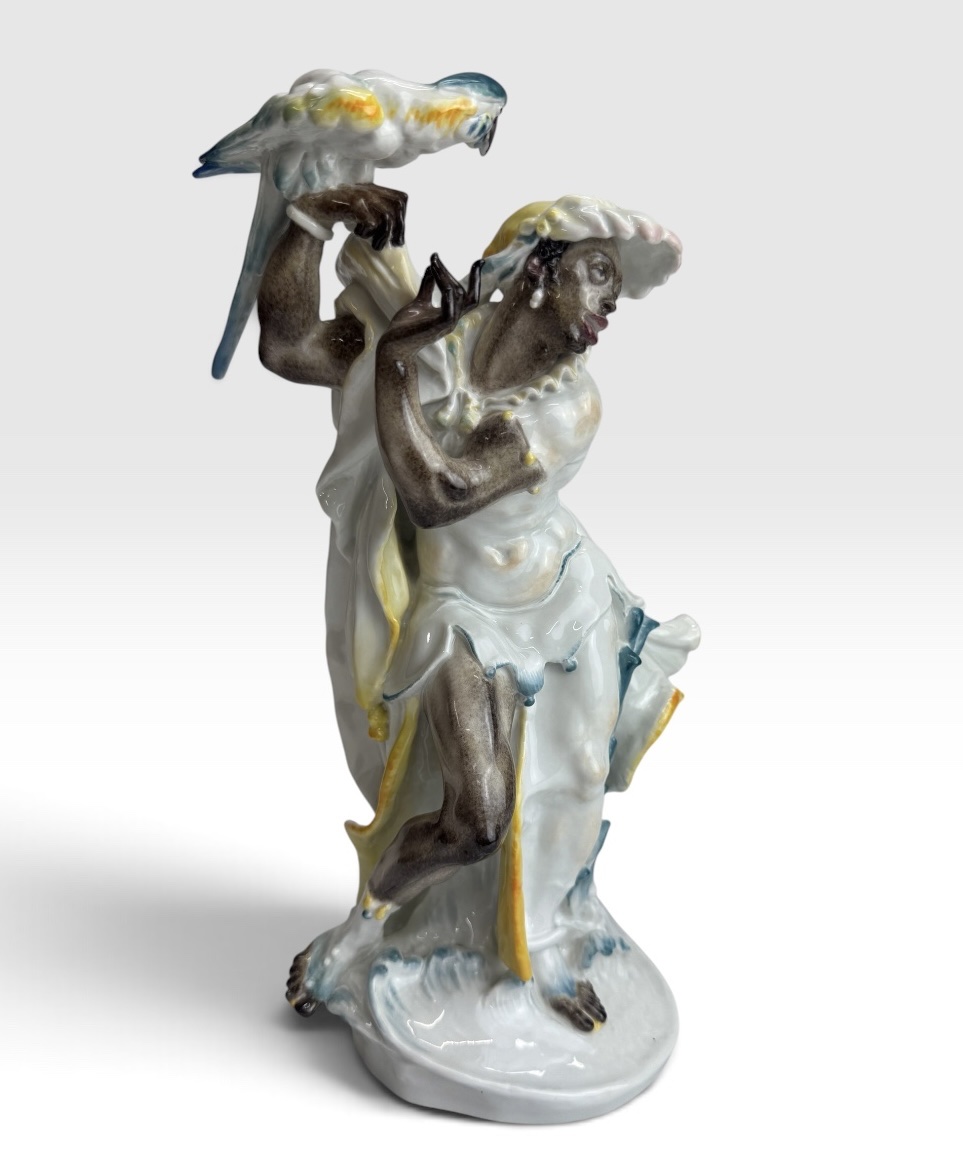 Meissen - Porcelain Figurine, Moor With A Parrot Depicting Nelusco 