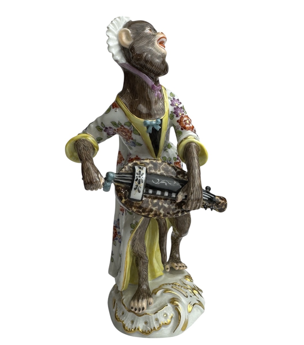 Meissen - Porcelain Figurine Of A Monkey Playing The Mandolin From The "monkey Orchestra" Series -photo-3