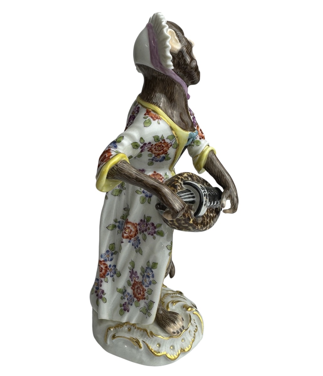 Meissen - Porcelain Figurine Of A Monkey Playing The Mandolin From The "monkey Orchestra" Series -photo-4
