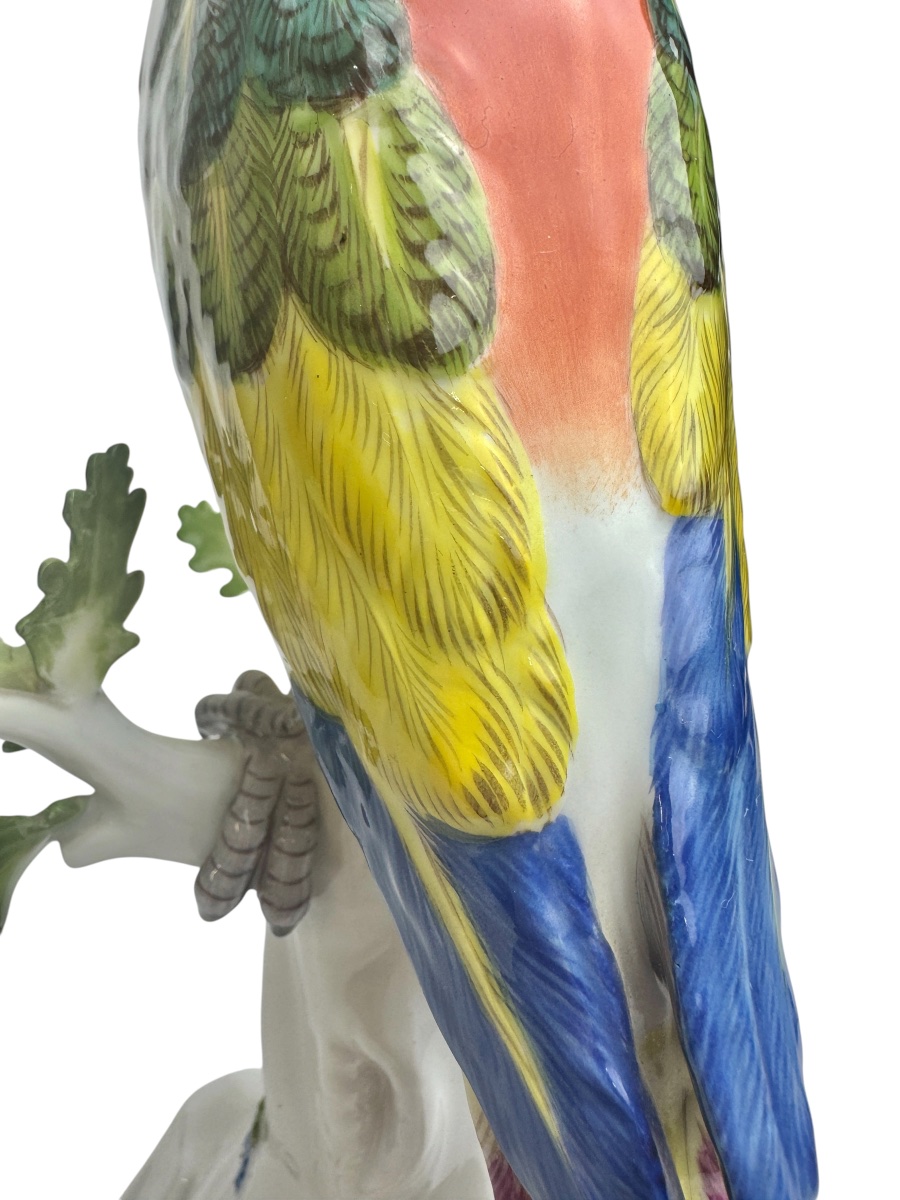 Meissen - Figure en porcelaine Perroquet sur un tronc-photo-5