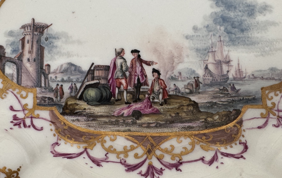 Meissen - Assiette à décor d’une scène portuaire (Kauffahrtei), attribué à Christian F. Herold.-photo-4