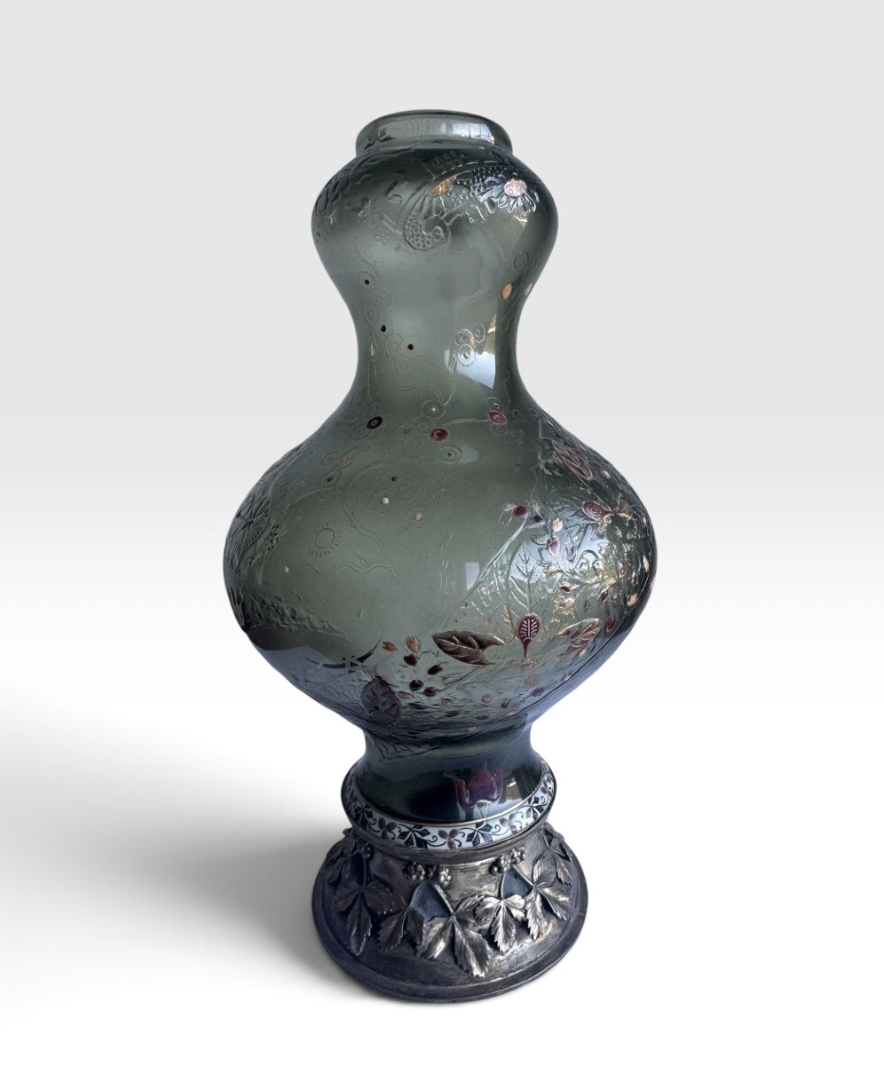 Désiré Christian - Vase With Floral Frieze, Verrerie d'Art De Lorraine Burgun, Schverer & Cie-photo-3