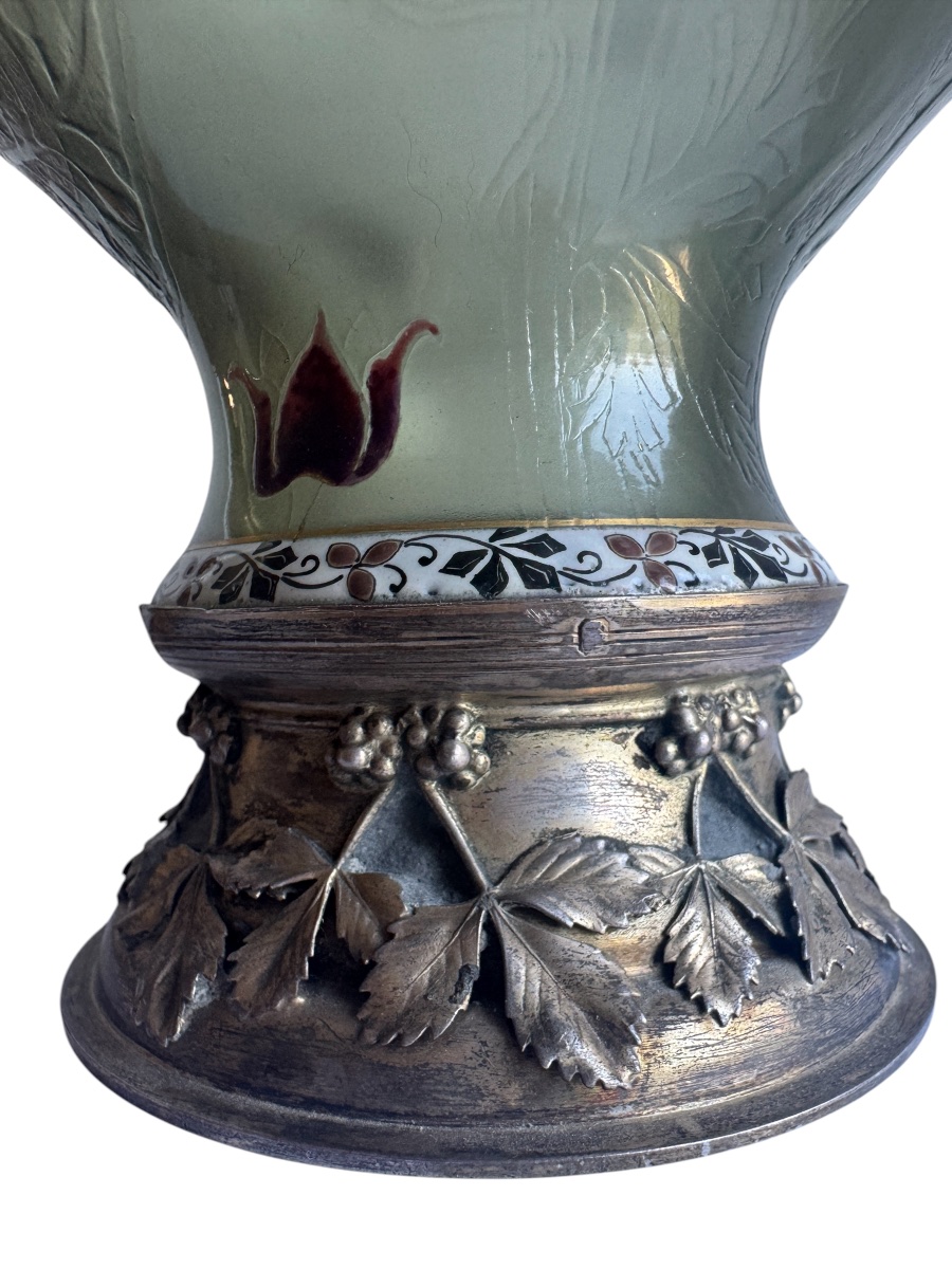 Désiré Christian - Vase With Floral Frieze, Verrerie d'Art De Lorraine Burgun, Schverer & Cie-photo-4