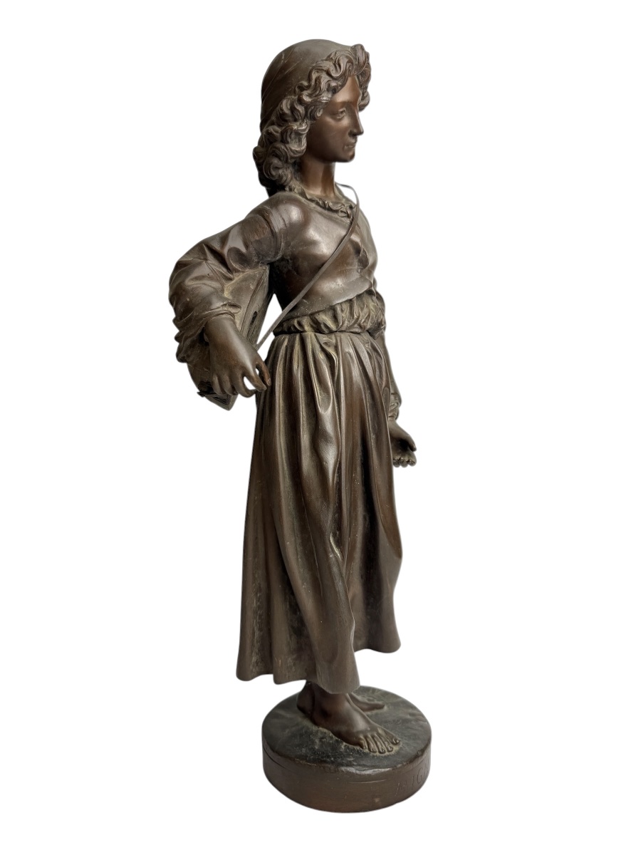 Alexandre Falguière, Bronze Sculpture “the Boy With The Mandolin”-photo-2