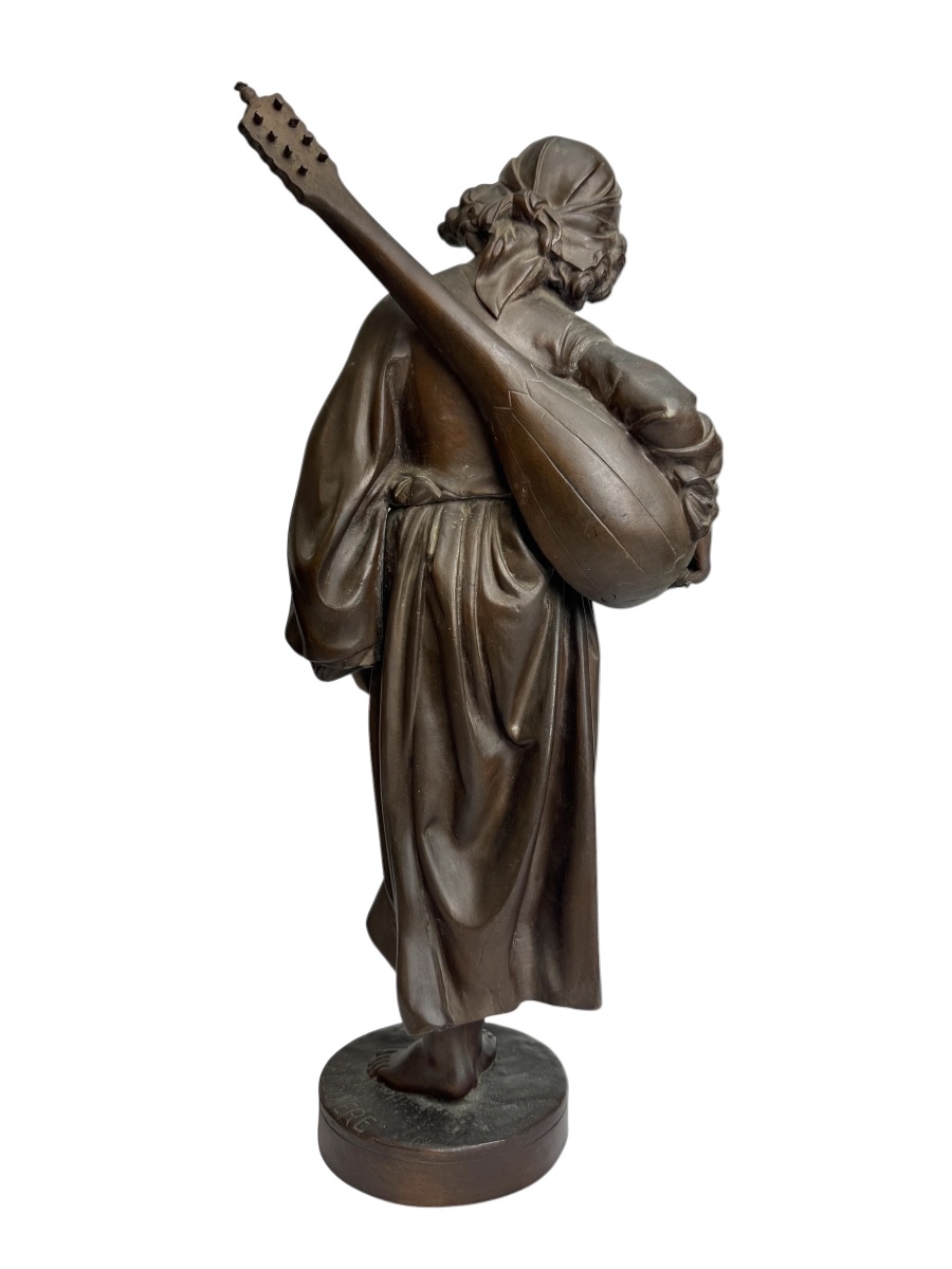 Alexandre Falguière, Bronze Sculpture “the Boy With The Mandolin”-photo-3