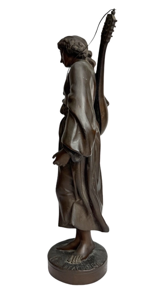 Alexandre Falguière, Bronze Sculpture “the Boy With The Mandolin”-photo-4