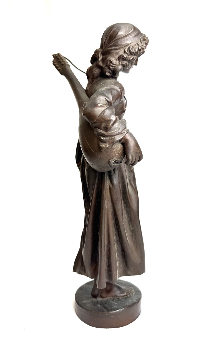Alexandre Falguière, Bronze Sculpture “the Boy With The Mandolin”-photo-1