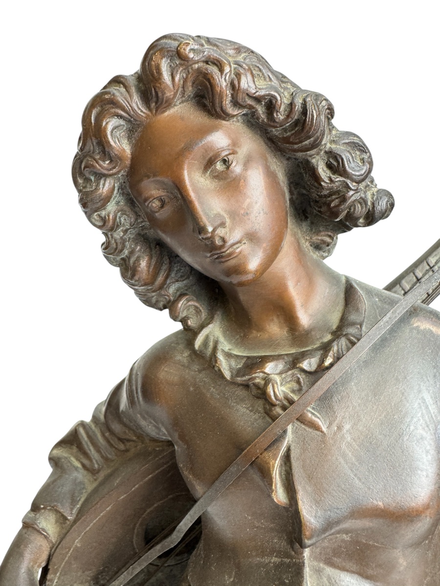 Alexandre Falguière, Bronze Sculpture “the Boy With The Mandolin”-photo-3