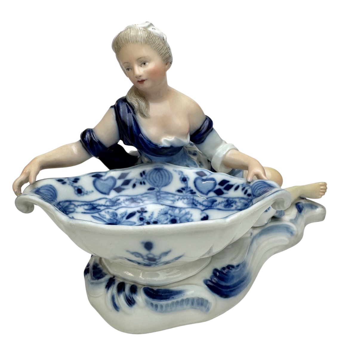 Meissen - Porcelain Salt Or Pepper Shaker, Featuring A Lady Figure With An Onion-patterned Design. -photo-2