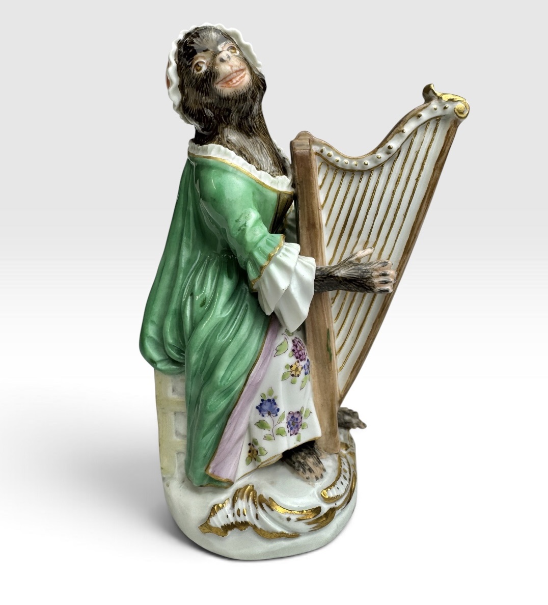 Meissen - Porcelain Figurine Of A Harp-playing Monkey From The "monkey Orchestra" Series -photo-2
