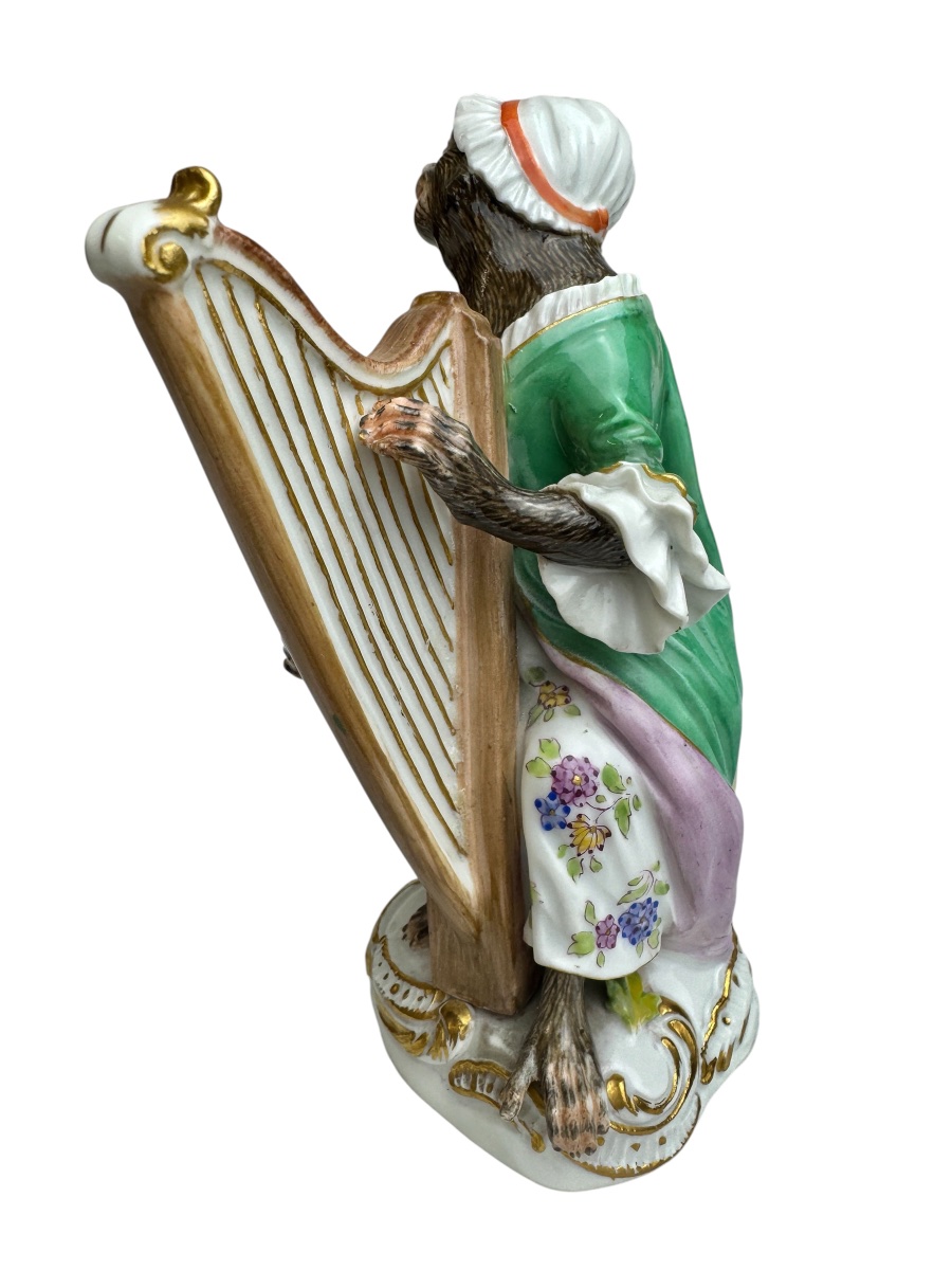 Meissen - Porcelain Figurine Of A Harp-playing Monkey From The "monkey Orchestra" Series -photo-3