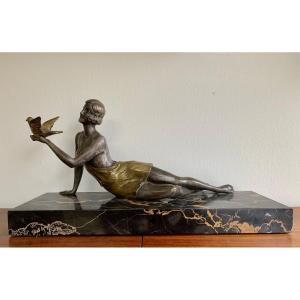 H. Molins, Sculpture Woman With Pigeon