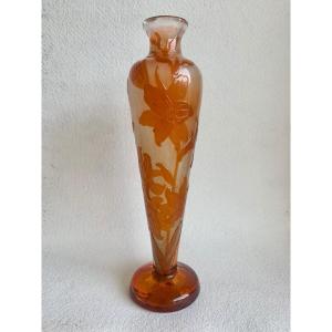 Gallé - Fire-polished Vase Decorated With Lily Flowers