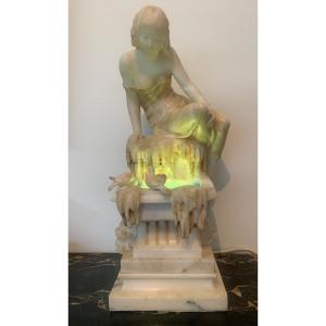 Night Light In Marble And Alabaster Art Nouveau Period