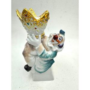 Meissen - Clown Figurine, Crown On Stomach By Jörg Danielczyk