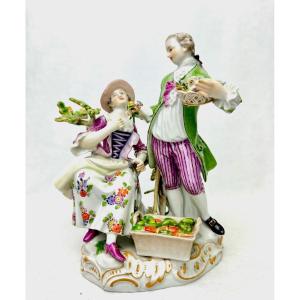 Meissen - Porcelain Group Couple Of Gardeners 