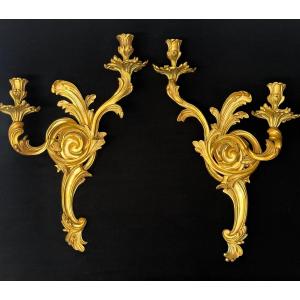 Paire D´appliques En Bronze Doré Style Louis XV