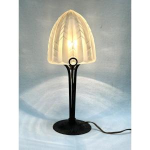 Art Deco Wrought Iron Lamp Signed Degué