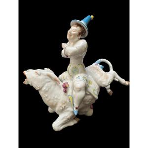 Volkstedt - Figure en porcelain pierrette sur un âne d'Emil Paul Börner