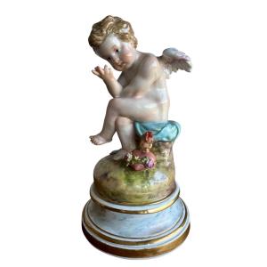 Meissen, Porcelain Figure "cupid As A Philosopher, Calculator"