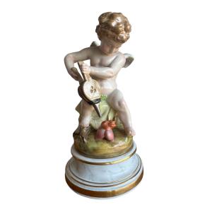 Meissen, Porcelain Figure "cupid, Fanning The Flames Of Two Hearts"