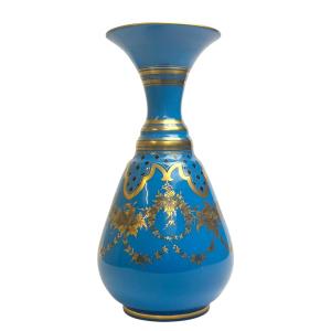 Blue Opaline Vase Decorated With Garlands And Arabesques 