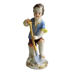 Meissen - Porcelain Figurine Of A Child Gardener With A Spade