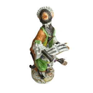 Meissen - Porcelain Figure Of A Singing Monkey From The Monkey Orchestra Series