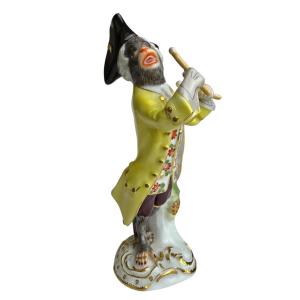 Meissen - Porcelain Figurine Of A Monkey With Chopsticks From The Monkey Orchestra Series
