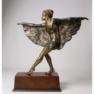 Bouraine - Bronze Sculpture Of A Dancer In A Butterfly Dress 