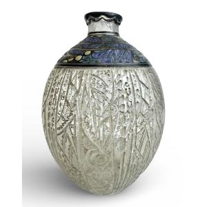 ADelatte Nancy - Vase Art Déco aux motifs géométriques
