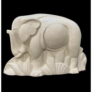 Charles Lemanceau - Art Deco Elephant In Crackle Ceramic