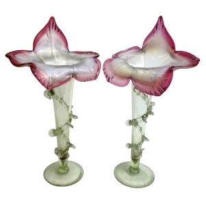 Murano - Pair Of Cornet Vases 