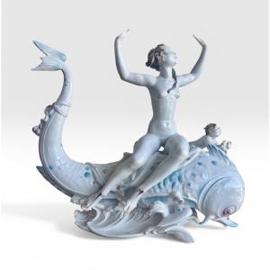 Volkstedt By Emil Paul Börner Porcelain Group Of Nude Galatea On A Dolphin