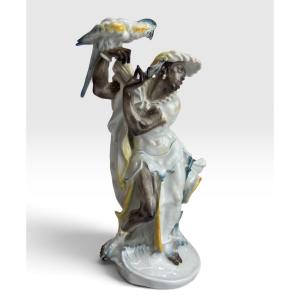 Meissen - Porcelain Figurine, Moor With A Parrot Depicting Nelusco