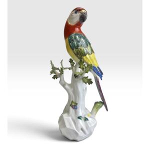 Meissen - Porcelain Figurine: Parrot On A Tree Trunk