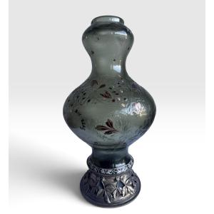 Désiré Christian - Vase With Floral Frieze, Verrerie d'Art De Lorraine Burgun, Schverer & Cie