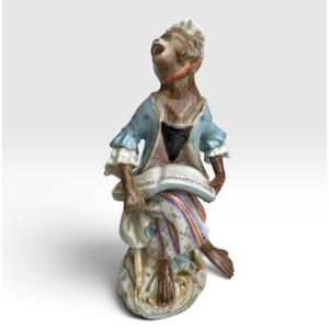 Meissen - Porcelain Figurine Of A Monkey As A Singer From The "orchestra Of S" Series