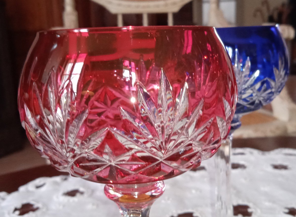 Pair Of Roemers Saint Louis - Massenet Model - Ruby Red And Royal Blue-photo-2