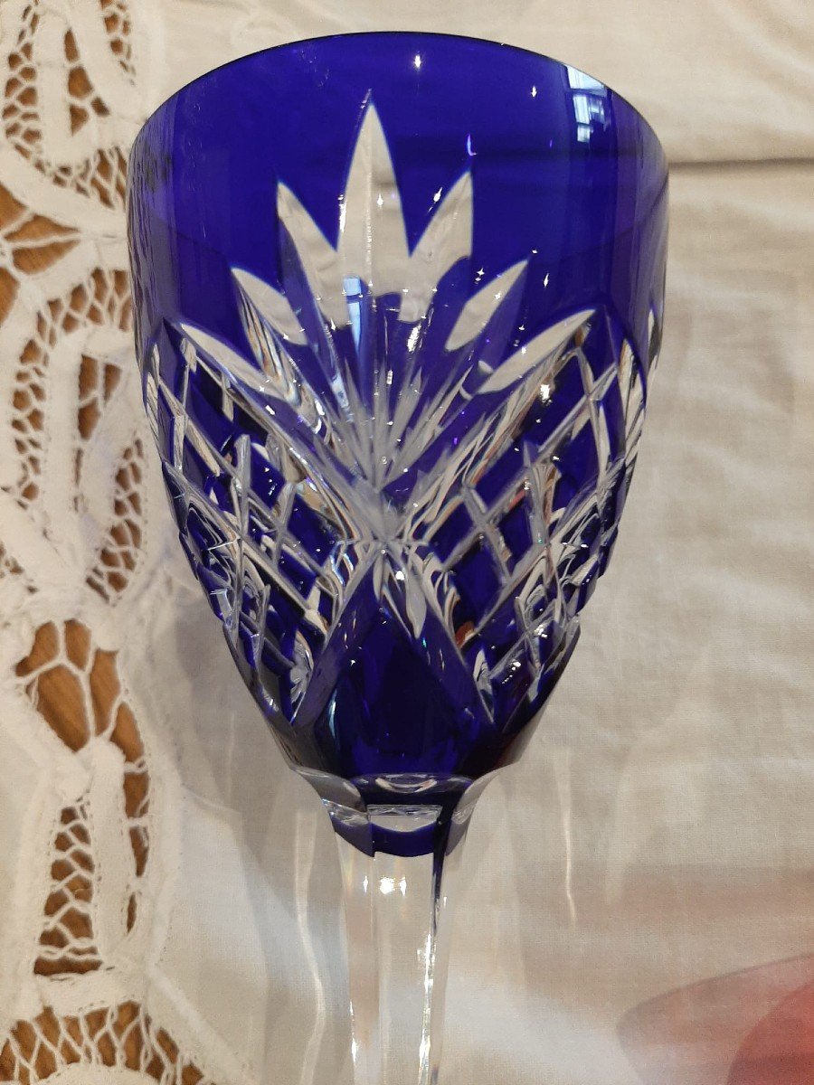 Pair Of Roemers St Louis - Chantilly Model - Royal Blue And Ruby Red-photo-2