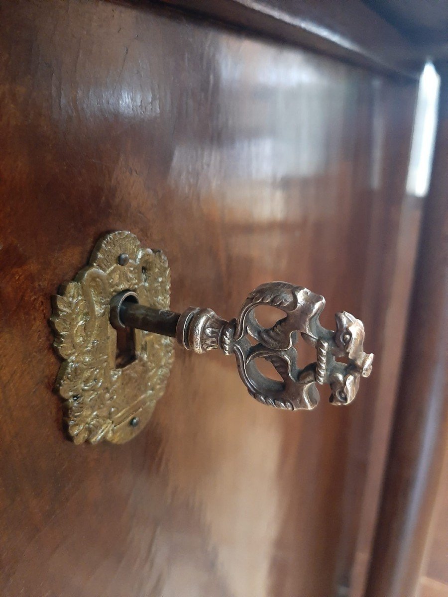 Empire Period Secretary, Fruitwood And Gilt Bronze, Veined Marble Top, 19th Century-photo-1