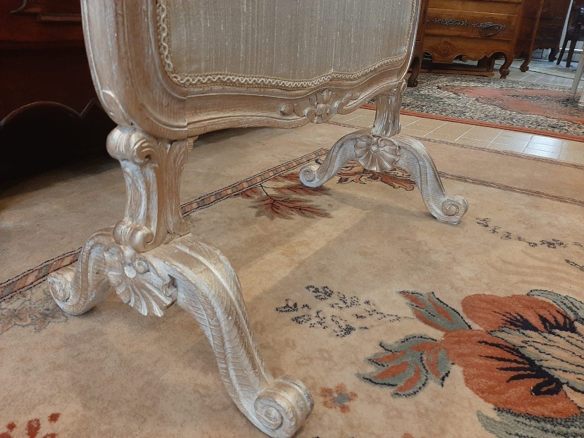 Ecran De Cheminée En Bois Naturel Cérusé De Style Louis XV, XIXe-photo-1
