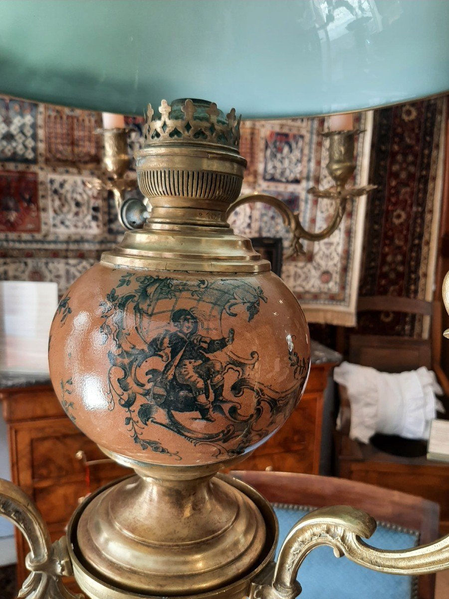 Matador Oil Suspension Chandelier And Candles In Bronze And Opaline Napoleon III - 19th Century-photo-2