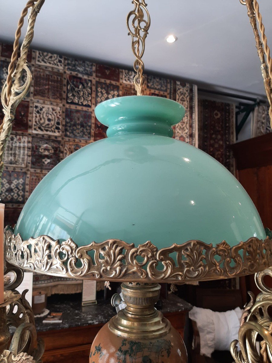 Matador Oil Suspension Chandelier And Candles In Bronze And Opaline Napoleon III - 19th Century-photo-4