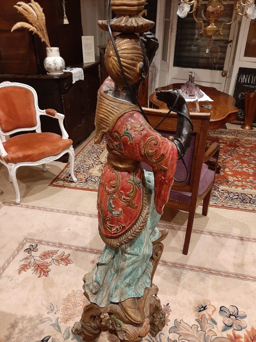 Nubian Servant, Painted And Gilded Wood Sculpture, Venice Early 19th Century-photo-2