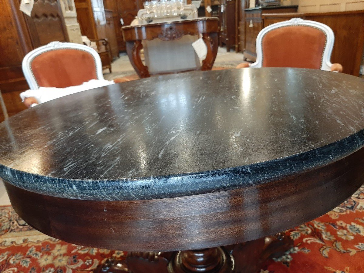 Charles X Restoration Pedestal Table In Mahogany And Marble, 19th Century-photo-2