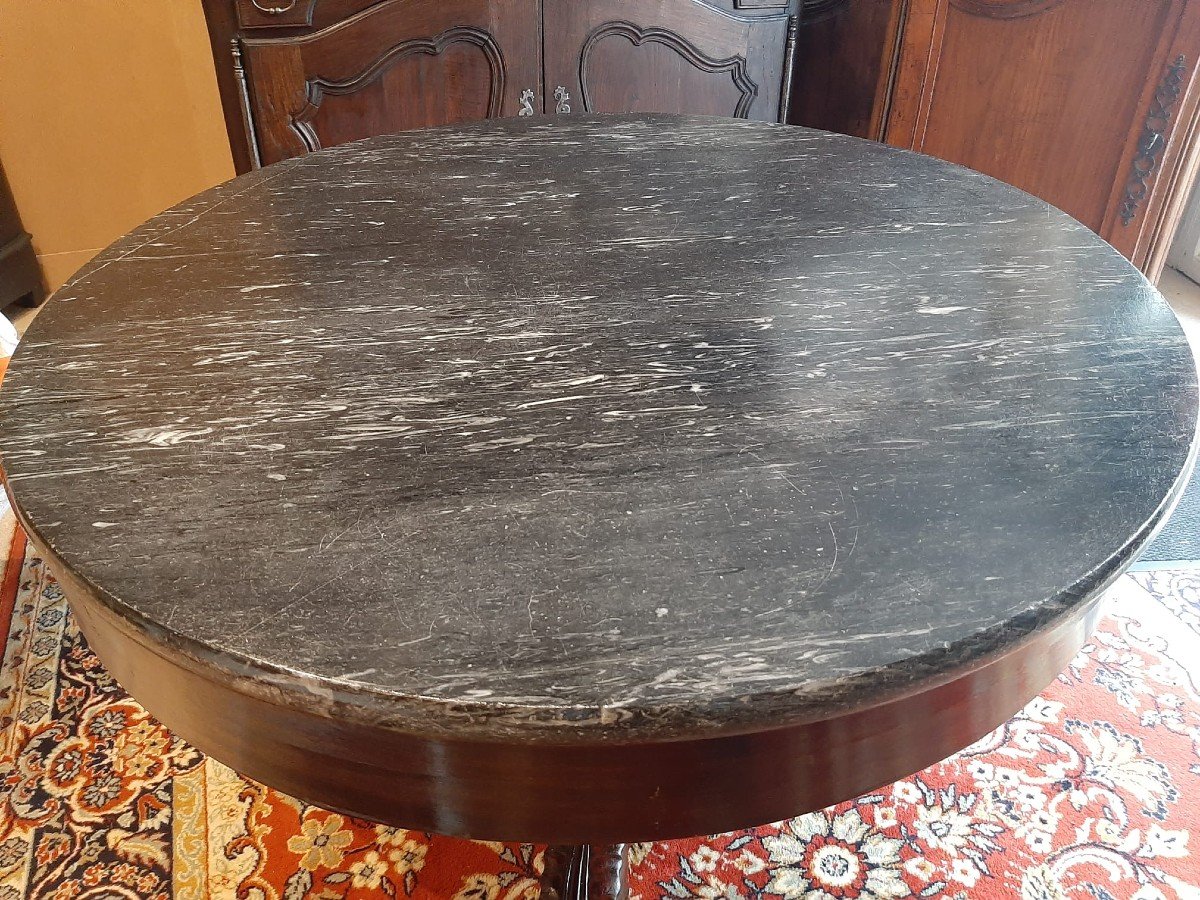 Charles X Restoration Pedestal Table In Mahogany And Marble, 19th Century-photo-3